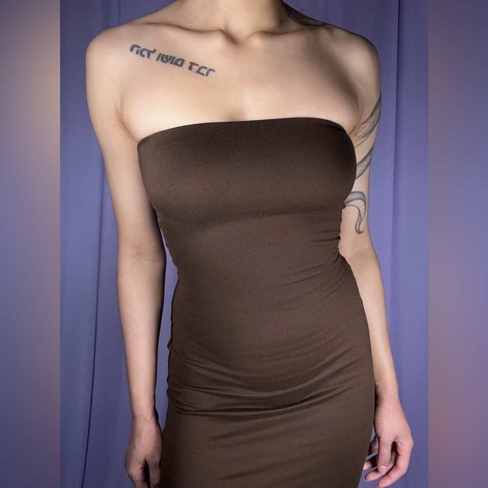 Brown Bodycon Halter Dress Size XS Sleeveless Tube Minimalist Boho Glam Nature